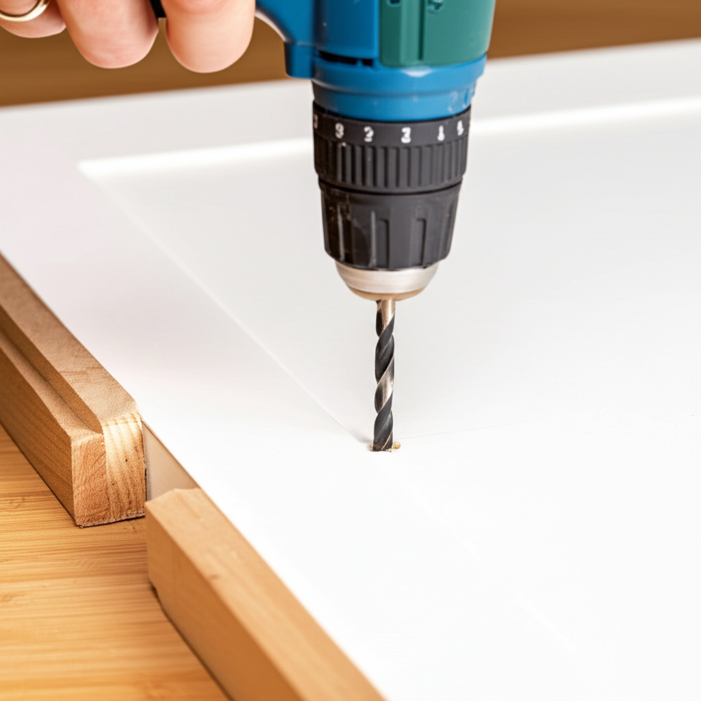 Generate a high-quality, relevant image prompt for an article about: How To Drill Cabinet Holes: Eff