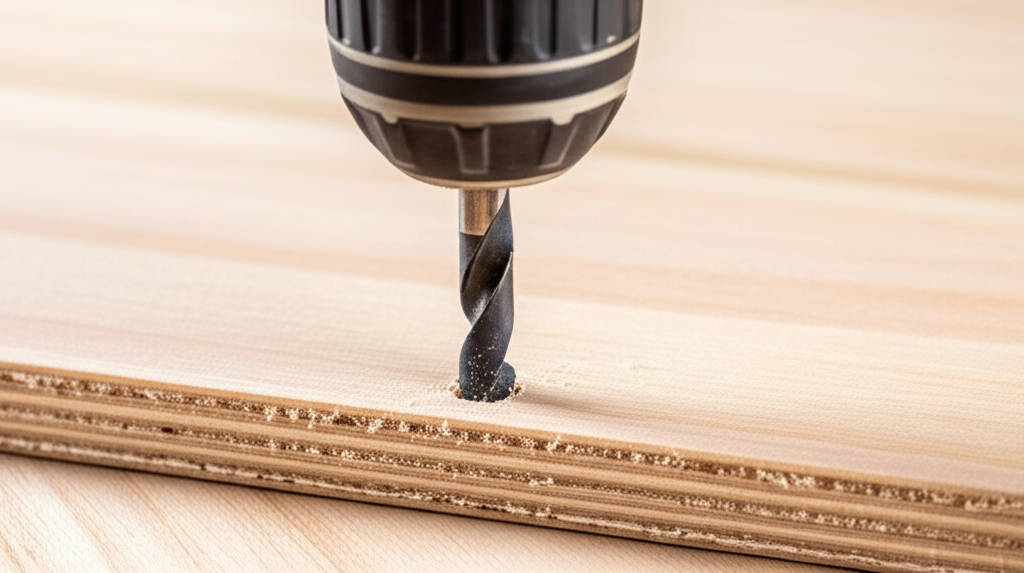Generate a high-quality, relevant image prompt for an article about: How To Drill Holes In Plywood: