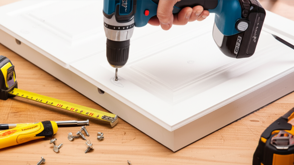 Generate a high-quality, relevant image prompt for an article about: How To Drill Holes In Cabinets