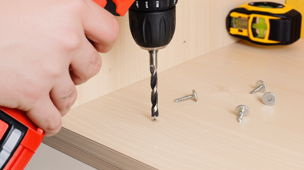 Generate a high-quality, relevant image prompt for an article about: How To Drill Holes In Cabinets