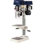 Ten-inch benchtop drill press with variable speed control on wooden workbench